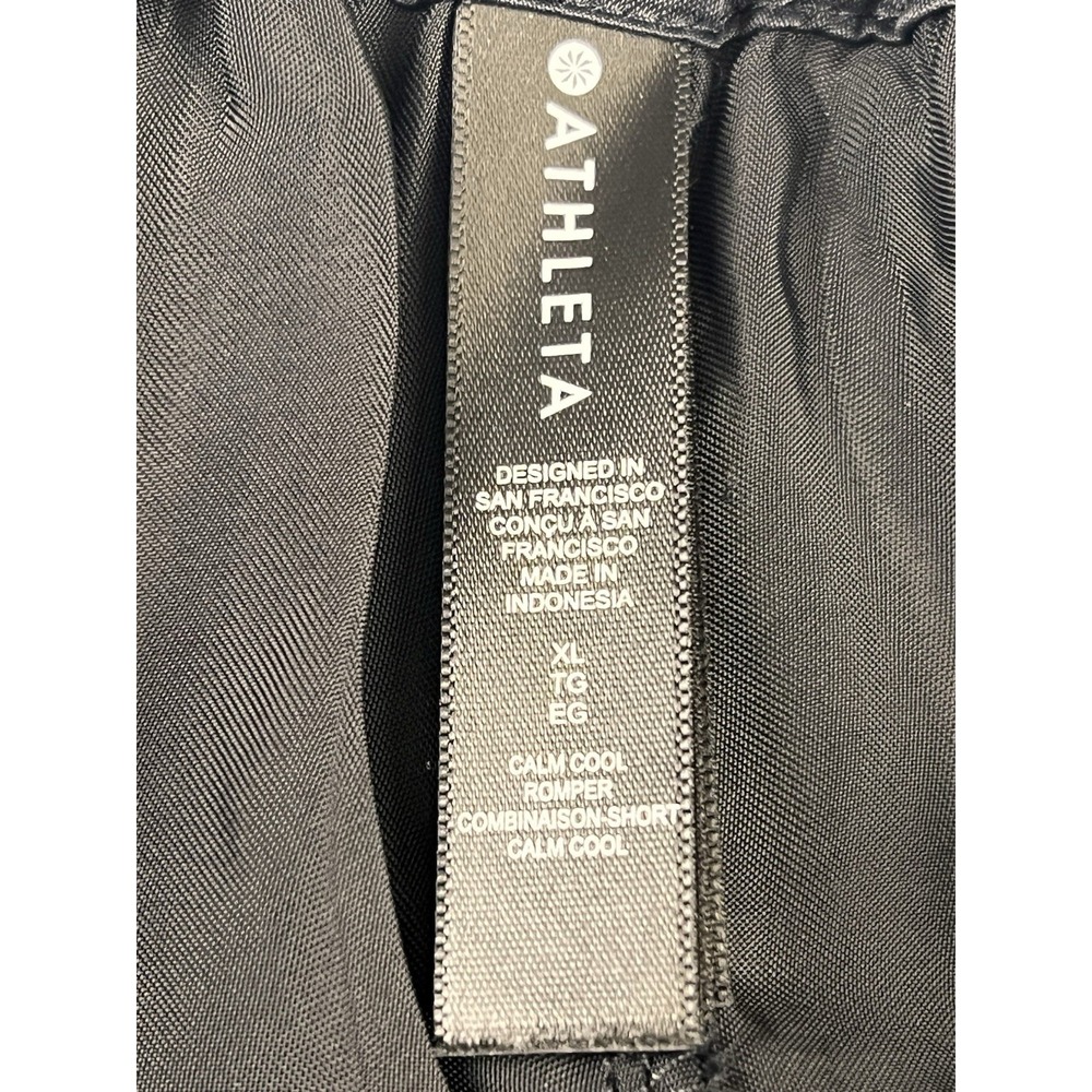 Athleta Calm Cool Wide Leg Jumpsuit Silky Black V Neck Resort Lounge Romper XL - Picture 7 of 15